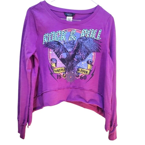 Truce Rock & Roll Eagle Graphic Long Sleeve Layered Hem Top‎ - Picture 1 of 5
